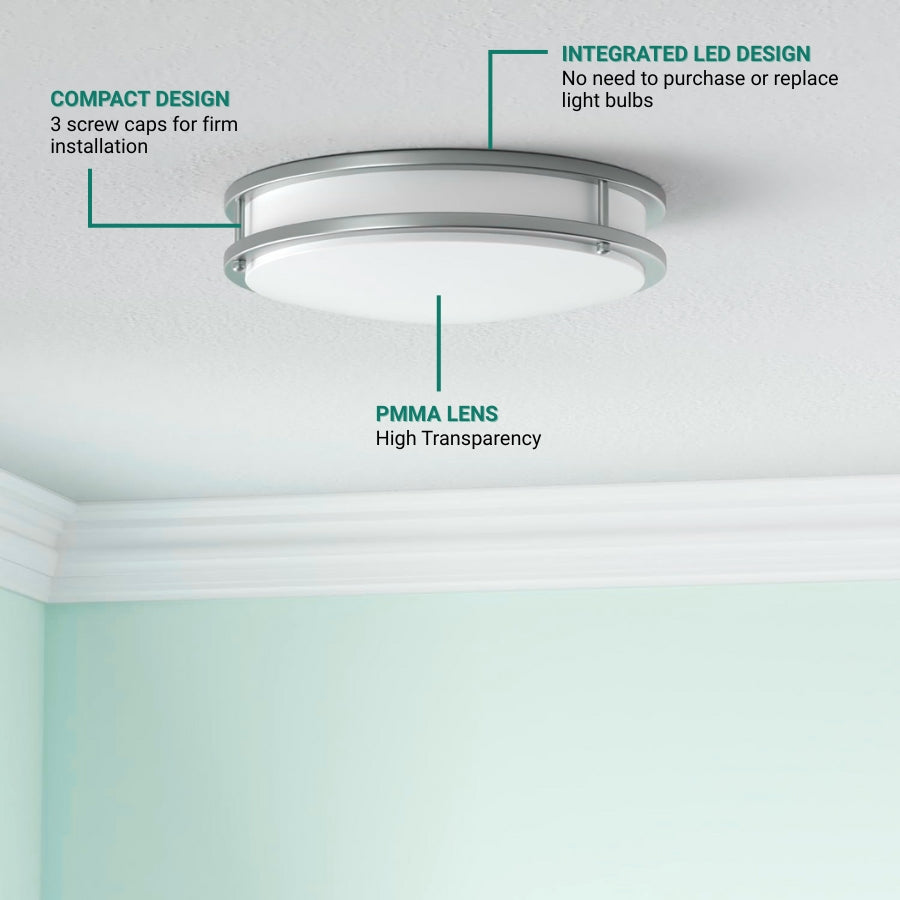 Ceiling light fixture with features highlighted on a white ceiling at fliptoled