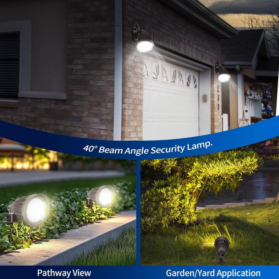 Security lamp with 40-degree beam angle used in pathway, garden, and home exterior.