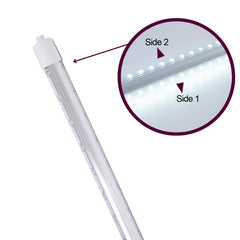 LED light bulb with labeled sides on a white background