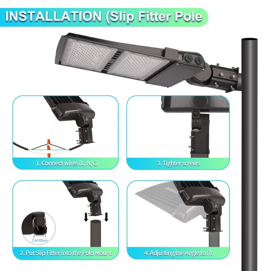 Step-by-step installation guide for a street light pole with slip fitter