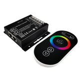 LED strip controller and remote control on a white background
