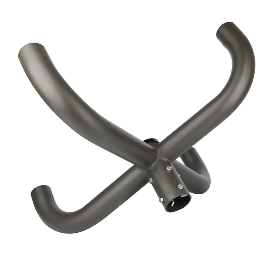 Metallic X-shaped bracket on a white background
