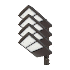 Outdoor street light fixture with multiple panels on a white background