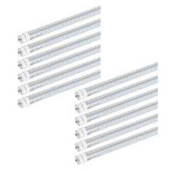 Super Bright V Shaped 8FT R17D/HO LED Tube Lights 270° Angel, 4 Row LEDs 80W 10800lm 6500K Cold White, Clear PC Cover (Replace for F96T12/CW/HO150W) Ballast Bypass Dual-Ended Power AC100-277V 4PACK