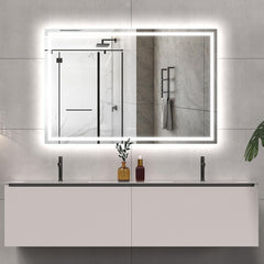 LED Bathroom Mirror Light 60x40 Inch Front & Backlit Lights Vanity Mirror, Wall Mounted Anti-Fog Dimmable LED Makeup Mirror, IP54 3K-6K Warm/Natural/Daylight, Tempered Glass (Horizontal/Vertical) UL