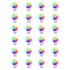Multiple round RGB LED lights on a white background