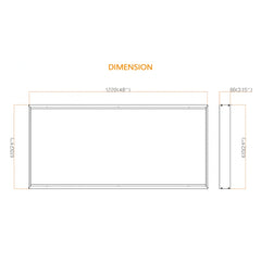 Measurement chart for a rectangular dimmable flat panel led lights with dimensions labeled