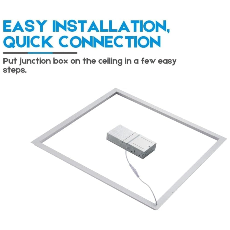 Junction box on a ceiling with text about easy installation and quick connection.