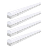 Set of four white LED light strips on a white background
