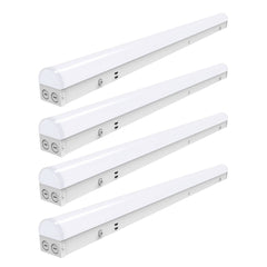 Set of four white LED light strips on a white background