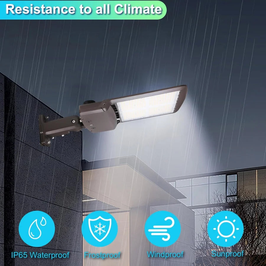 Outdoor LED light fixture with rainproof features on a dark background, led parking lot flood lights at fliptoled