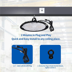 high bay ufo led lights Ceiling fixture with installation instructions and accessories on a white background