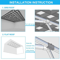 Installation instructions for grid and flat roofs with diagrams and text. honeycomb led garage lights