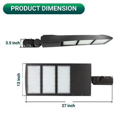 Dimensions of a street light fixture with labeled measurements on a white background, led parking lot lights commercial at fliptoled