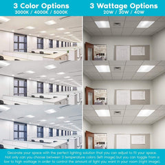 Comparison of troffer lights office lighting with color temperature and wattage options.