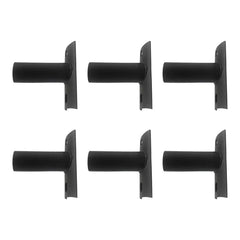 Set of six black metal brackets on a white background