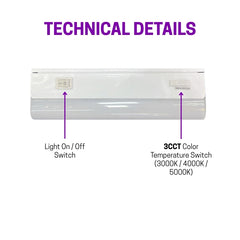 Diagram of a lighting under cabinet lighting with labeled switches on a white background