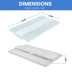 Dimensions of a 4 ft linear led high bay lights with measurements labeled