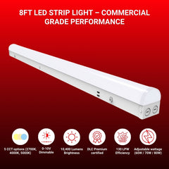 8FT LED strip light with features on a red background