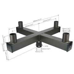 Black metal bracket with dimensions on a white background