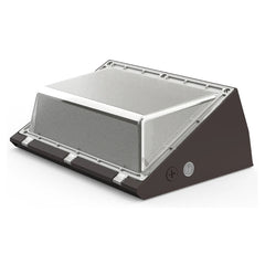 Black and silver electronic semi cutoff led wall pack on a white background