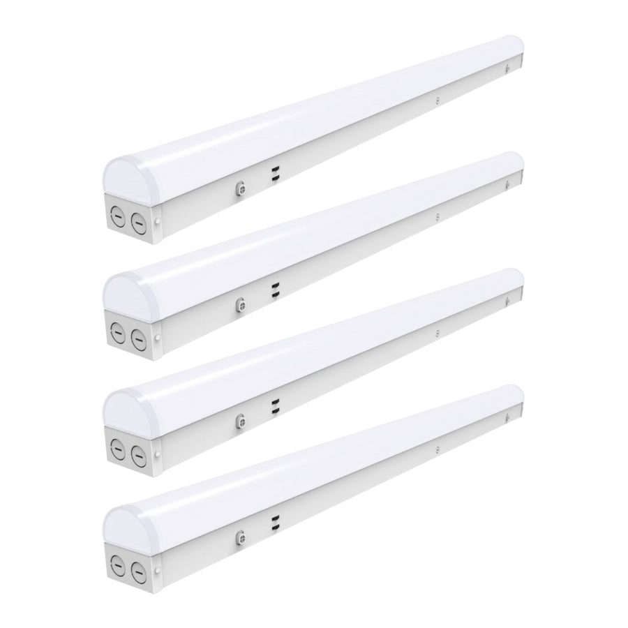 Four white LED light strips on a white background, suspended ceiling light fixtures at fliptoled