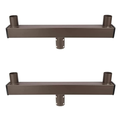 Two metal brackets with cylindrical ends on a white background