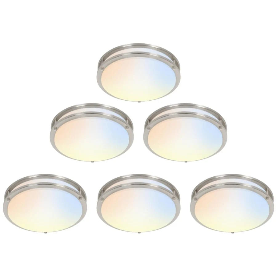 Set of six round ceiling lights with metallic frames on a white background at fliptoled