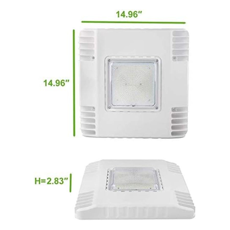 150w led canopy light fixture with dimensions labeled on a white background
