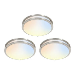 3 pack 16 inch dimmable LED flush mount ceiling lights in brushed nickel finish on white background at fliptoled
