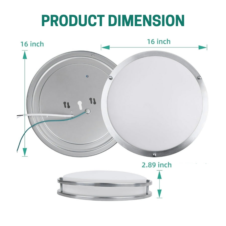 Dimensions of a round metal product with clear plastic cover on a white background at fliptoled
