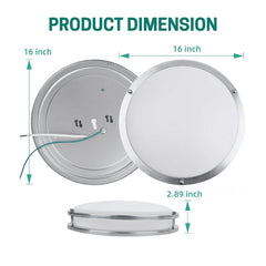 Dimensions of a round metal product with clear plastic cover on a white background at fliptoled
