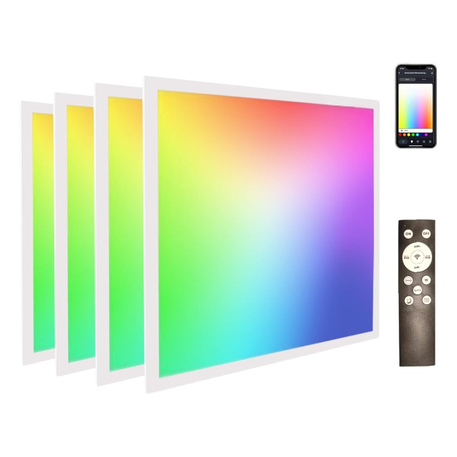 2x2 FT LED RGBW 5000K Multicolor Flat Panel Light Remote & App Controlled 40W 4400lm Color Changing LED Panel Light Smart Wi-Fi Drop Ceiling Light with Alexa/Google Assistant