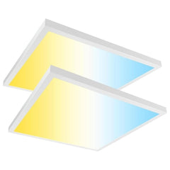 1x1 FT LED Flat Panel Light Surface Mount, 15W/20W/24W 1875-3000LMs 5CCT 3000K-6500K Selectable, Triac Dimmable Ceiling Light Fixtures, Flush Mount for Kitchen Garage, Office, Home, White 2-Pack