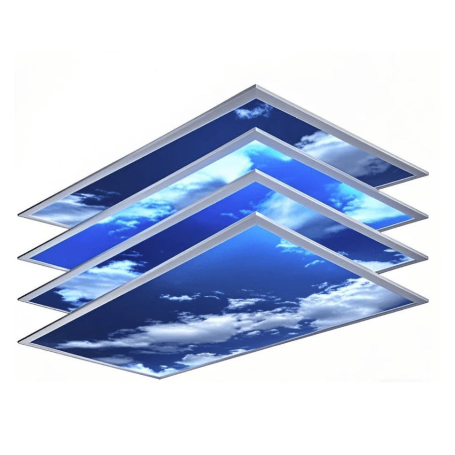 2x4 LED Artificial Skylight Panel – 72W Dimmable Sky Flat Panel, 6500K Cool White, 9000 Lumens, Recessed Drop Ceiling Fixture, 120-277V, ETL Listed