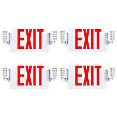 Double Sided LED Emergency EXIT Sign Combo, Two LED Lights, Backup Battery, US Standard Red Letter Emergency Exit Lighting, Commercial Grade, 120-277V, Fire Resistant (UL 94V-0) 4 Pack