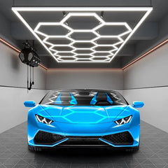 Hexagon LED Garage Light 720W 93600 Lumens 6500K 15 Hex Grid High Brightness for Garage Shop Basement Car Detailing Includes Mounting Clips DIY Installation