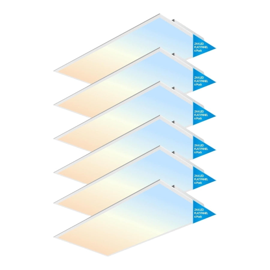 2x4 FT LED Light Flat Panel, 40-72W, 5 CCT 3K | 3.5k | 4K | 5K | 6.5K, Dimmable Recessed Drop Ceiling Lights 3750/5000/6250/7500/9000 Lumens, Lay in Fixture for Commercial, 120-277V, UL DLC(6 Pack)