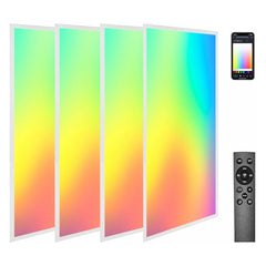 2x4 FT LED RGBW Multicolor Flat Panel Light, 60W, 6600 Lumens, 5000K Color Changing, Remote & App Controlled, Smart Wi-Fi Drop Ceiling Light with Alexa and Google Assistant