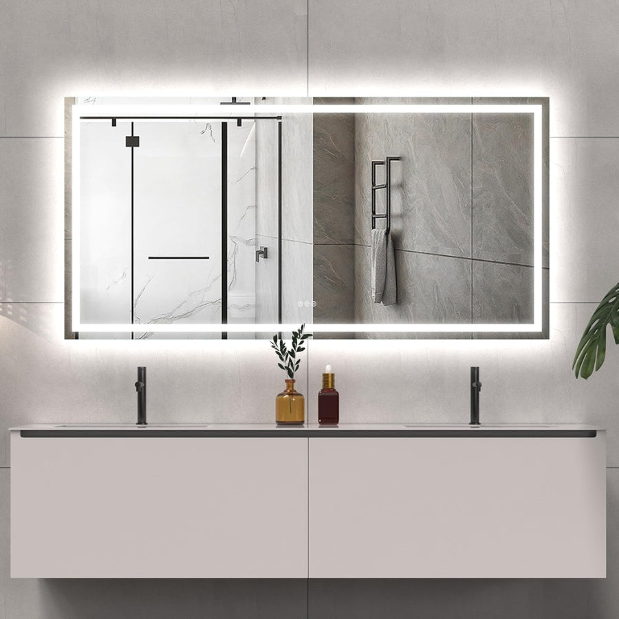LED Bathroom Mirror Light 72x36 Inch Front & Backlit Lights Vanity Mirror, Wall Mounted Anti-Fog Dimmable LED Makeup Mirror, IP54 3K-6K Warm/Natural/Daylight, Tempered Glass (Horizontal/Vertical) UL
