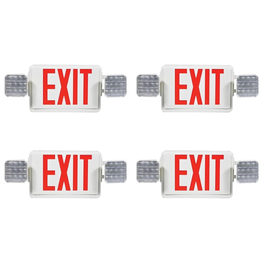 Double Sided LED Emergency EXIT Sign, Exit Combo Remote Capable, 2 LED Lights, Backup Battery, US Standard Red Letter, Commercial Grade, 120-277V, FireResistant(UL 94V-0) - 4 Pack