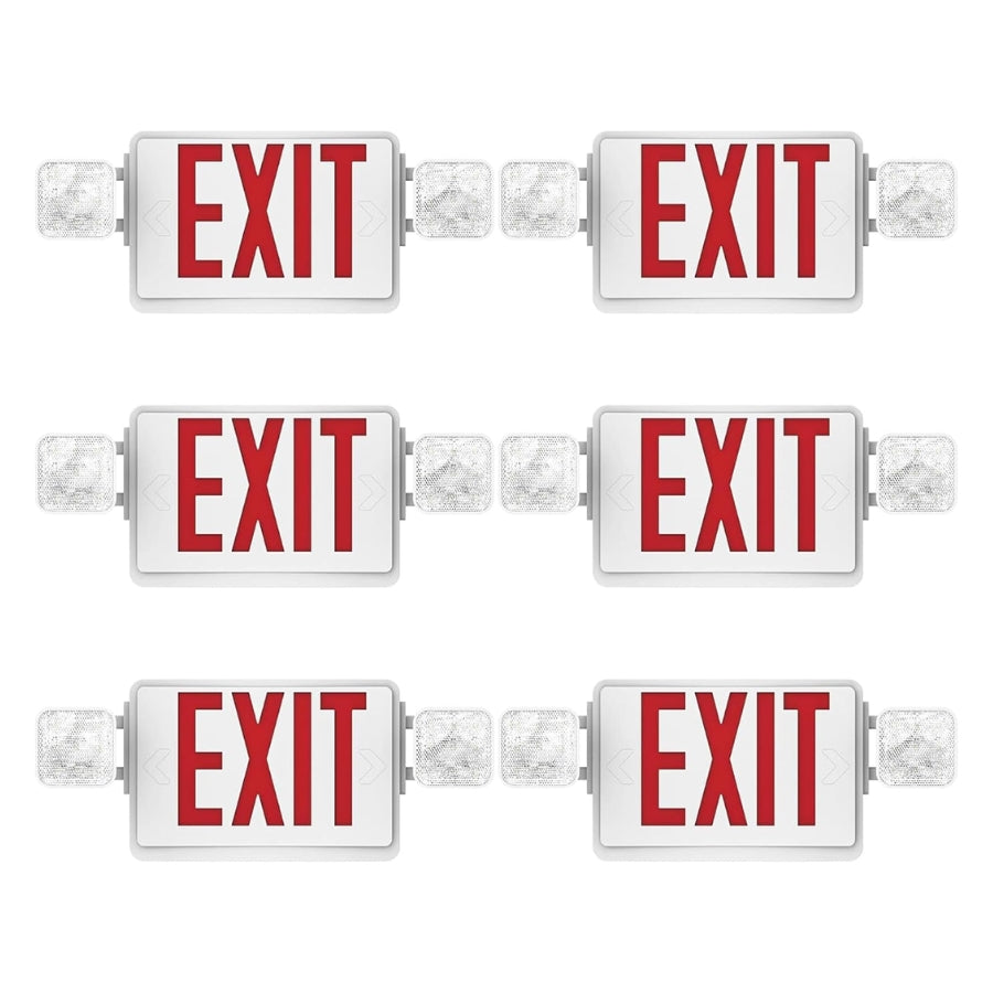 Double Sided LED Emergency EXIT Sign, Remote Capable, Two LED Flood Lights, Backup Battery, US Standard Red Letter Emergency Exit Lighting, Commercial Grade, 120-277V, FireResistant(UL 94V-0) (6 Pack)