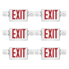 Double Sided LED Emergency EXIT Sign, Remote Capable, Two LED Flood Lights, Backup Battery, US Standard Red Letter Emergency Exit Lighting, Commercial Grade, 120-277V, FireResistant(UL 94V-0) (6 Pack)