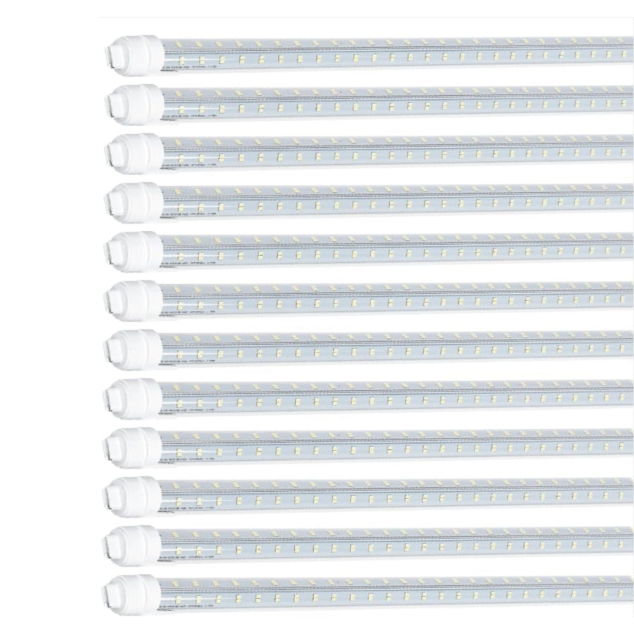 Super Bright V Shaped 8FT R17D/HO LED Tube Lights 270° Angel, 4 Row LEDs 80W 10800lm 6500K Cold White, Clear PC Cover (Replace for F96T12/CW/HO150W) Ballast Bypass Dual-Ended Power AC100-277V 12PACK