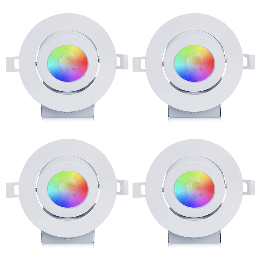 RGBW (2700K-6500K) TuYa APP Wi-Fi 4" Slim LED Recessed Gimbal Light,9W AC110V with Junction box, Dimmable SMD CRI90 White Trim. Compatible with Alexa and Google assistant. ETL Listed Energy Star 4Pack