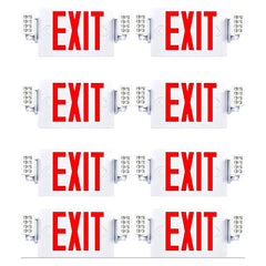 8 Pack Double Sided LED Emergency EXIT Sign Combo, Two LED Lights, Backup Battery, US Standard Red Letter Emergency Exit Lighting, Commercial Grade, 120-277V, Fire Resistant (UL 94V-0)