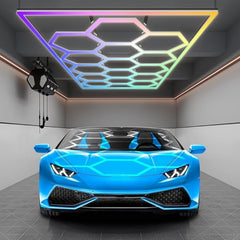 RGB Hexagon LED Garage Lights – 15 Honeycomb LEDs, 358 Color Modes, Remote & Smart App Control, IP54 Rated, Perfect for Gaming, Gym, Party, Bar, Studios, Hexagon Wall Light