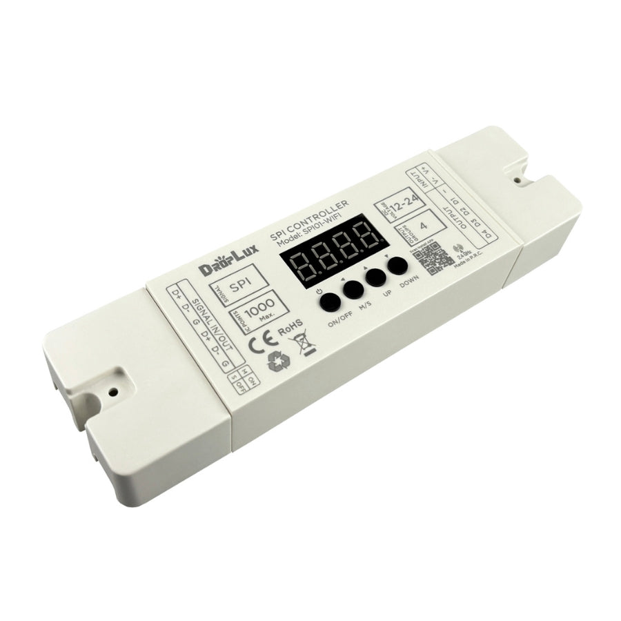 LED Strip Light Controller SPI01-WIFI – 12–24V DC, 4-Channel RGB IC, 2.4GHz RF & Tuya Smart App, Easy Smartphone & Voice Control, Wide Temp -20°C to +80°C