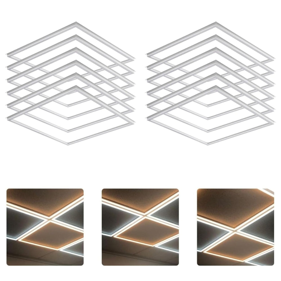 2X2 FT Edge-Lit Frame LED Panel Lights,5CCT Selectable 3000K-6500K, 2600/3900/5200LM,20W/30W/40W Switch, Grid Drop Ceiling Lights,0-10V Dimmable, Damp Rated,100-277V,ETL Listed (2X2 Edge - 12 Pack)