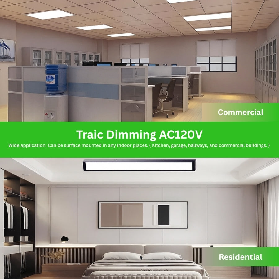 Commercial and residential interior spaces with Traic Dimming AC120V lighting system.